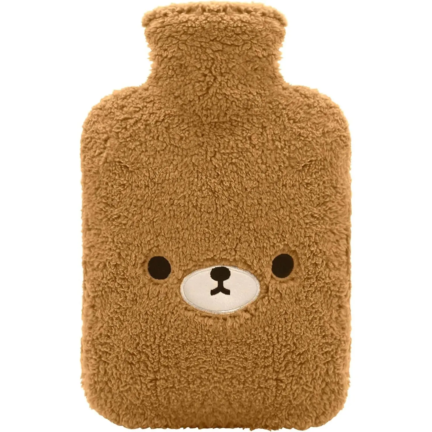Hot Water Bottle with Cute Fleece Cover, Hot Water Bag for Hot and Cold Compress, Hand Feet Warmer, Ideal for Neck and Shoulder, Brown Bear