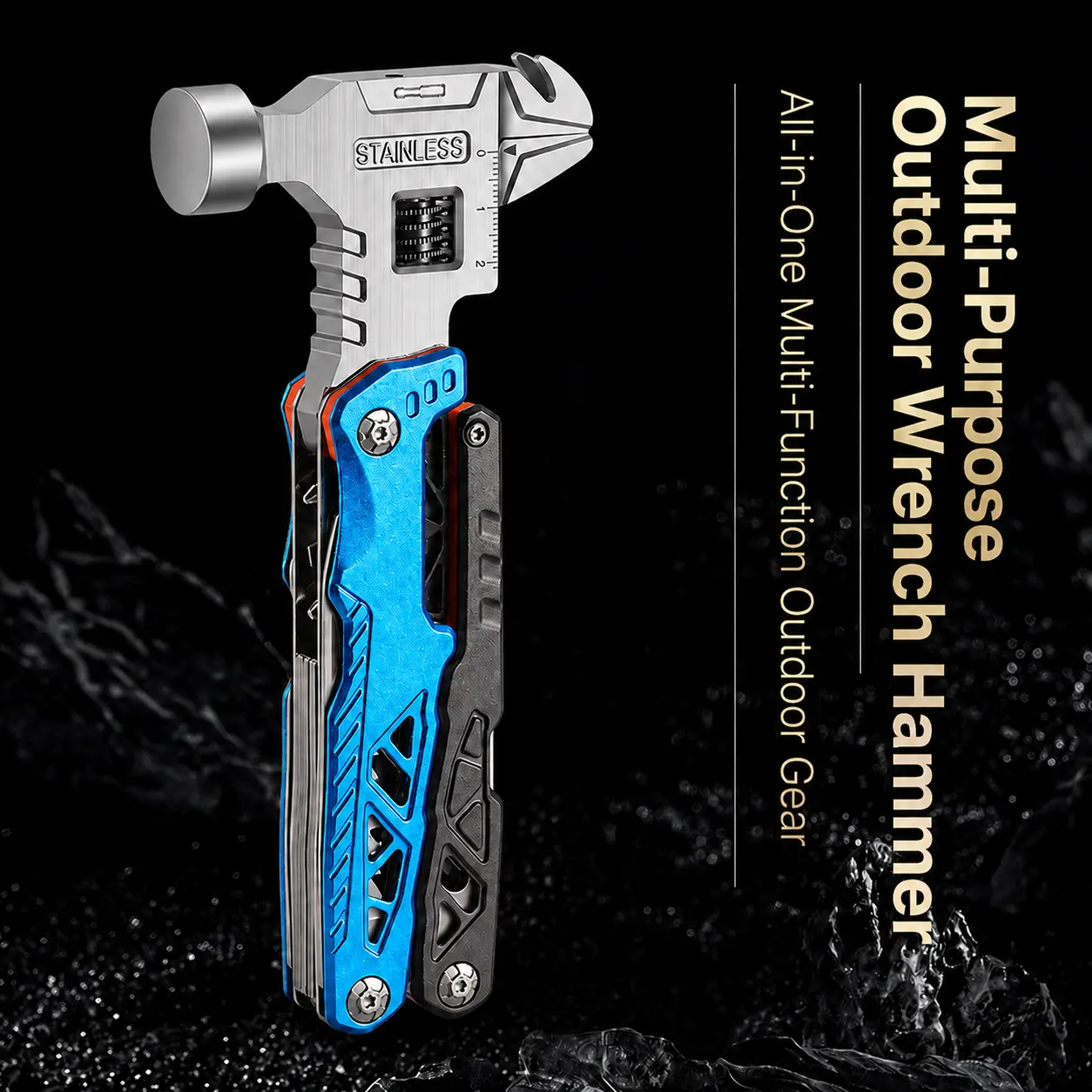 18-in-1 Multi-purpose Outdoor Tool: Folding Hammer, Wrench, Pliers, and Combination Tool for Home Use
