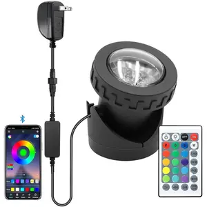 Colored Pond Lights with Timer, APP Control RGB Fountain Light IP68 Waterproof, Dimmable Outdoor Landscape Lights for Fish Tank Pond Fountain Garden (1 Light)