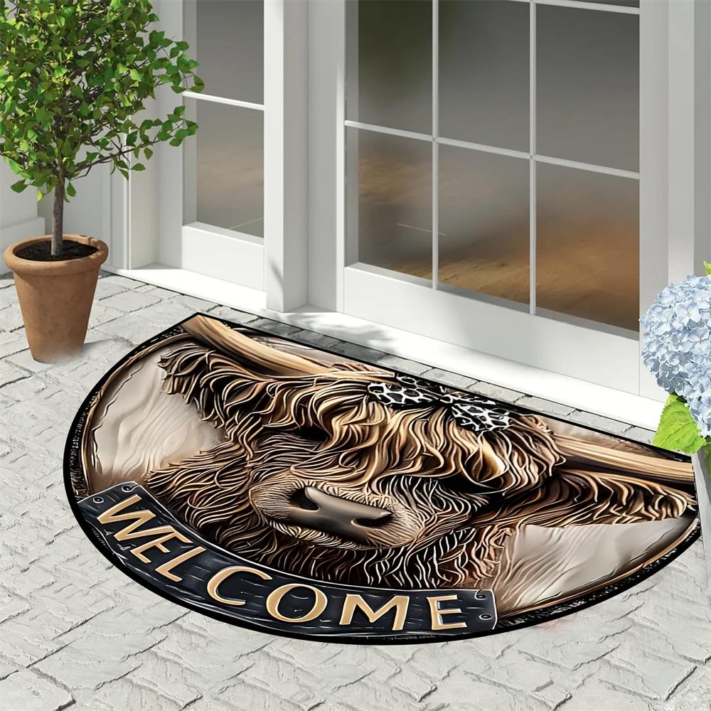 Highland Cow Pattern Welcome Door Mat, Faux Cow Rug, 1 Piece Non-slip Soft Floor Mat, Washable Floor Carpet for Home Living Room Bedroom, Home Decor
