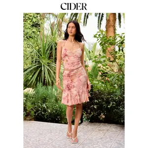 Cider Mesh Floral Metal Detail Cami Top & Mermaid Midi Skirt Set
