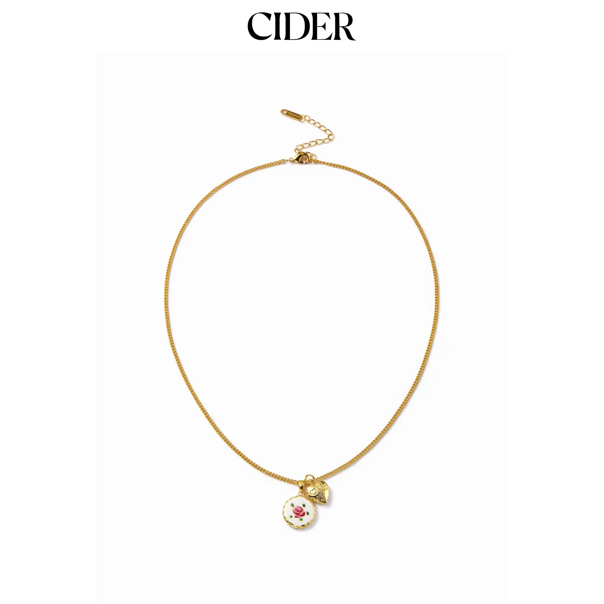 Cider FLORAL & HEART PENDANT NECKLACE