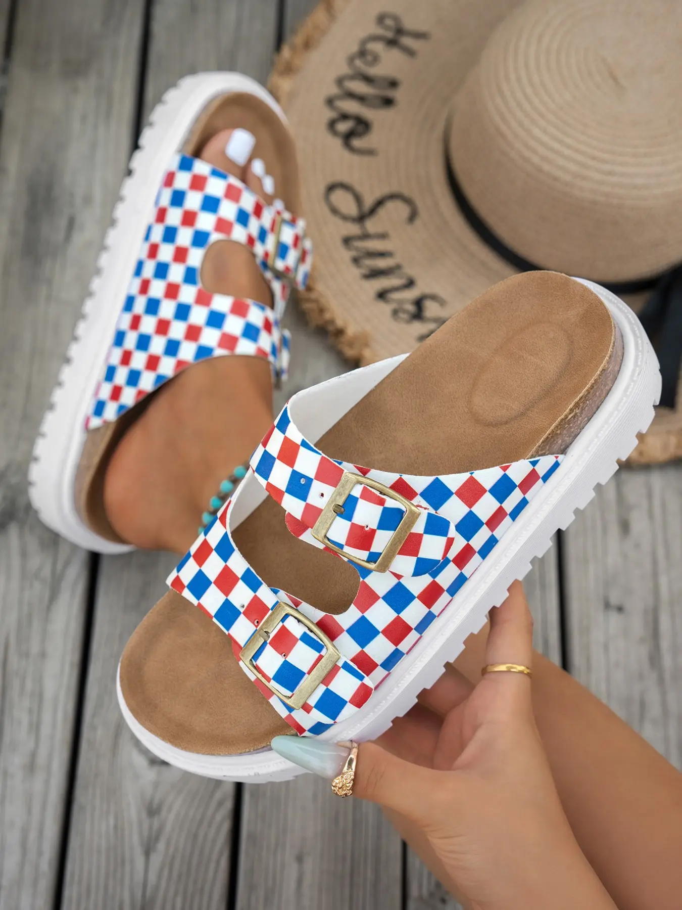 2026 Women's Collection, Footwear: Black and White – Multi-Color, Retro Metal Clasp Buckle Adjustable, Slip-Resistant Durable Rubber Thick-Soled Slip-On Commute Sandals with Loafing Sole, Perfect for Summer Vacations, Commuting, Casual Outfits