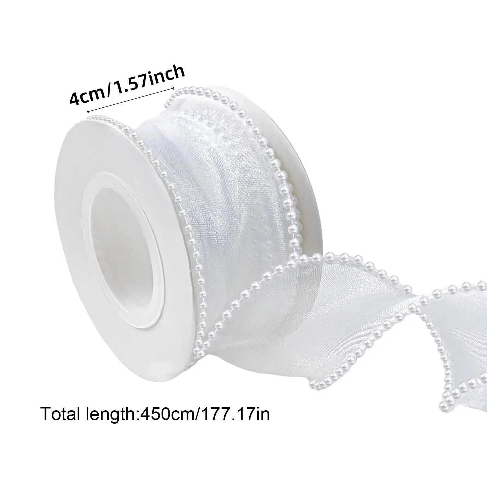 Pearl Ribbon Fish Tail Satin Tape, 4cm X 4.5m, 2 Rolls, Elegant Wedding Decoration Material, High-Quality Craft Supplies
