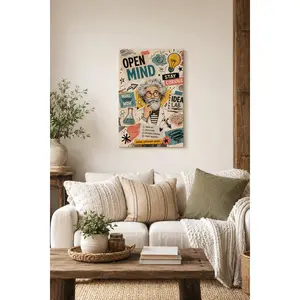 "Open Mind Einstein-Inspired Collage" Canvas Wall Art, Whimsical "Stay Curious" & Lab Print, Aesthetic Living Room Bedroom Decor, Educational Modern Statement Poster Gift,wall decor,poster.