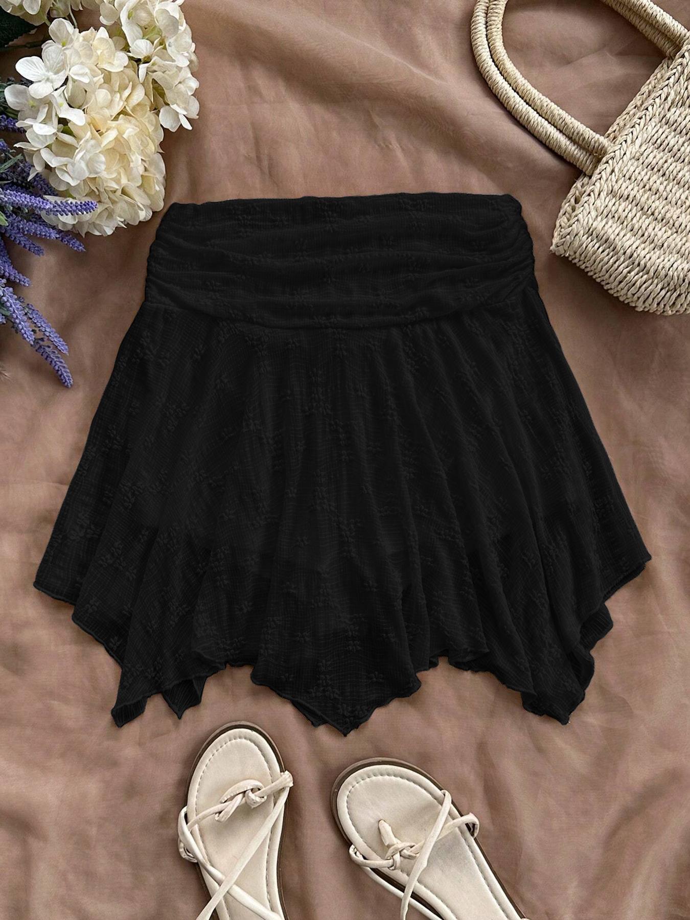 Women's Plain Asymmetrical Hem Skirt, Casual  Short Skirt for Summer, Fashion Women's Skirt for Beach Holiday