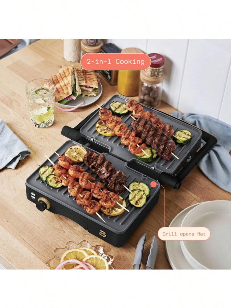 Premium 2-in-1 Panini Press & Grill with Nonstick Plates – White Finish, Dishwasher-Safe