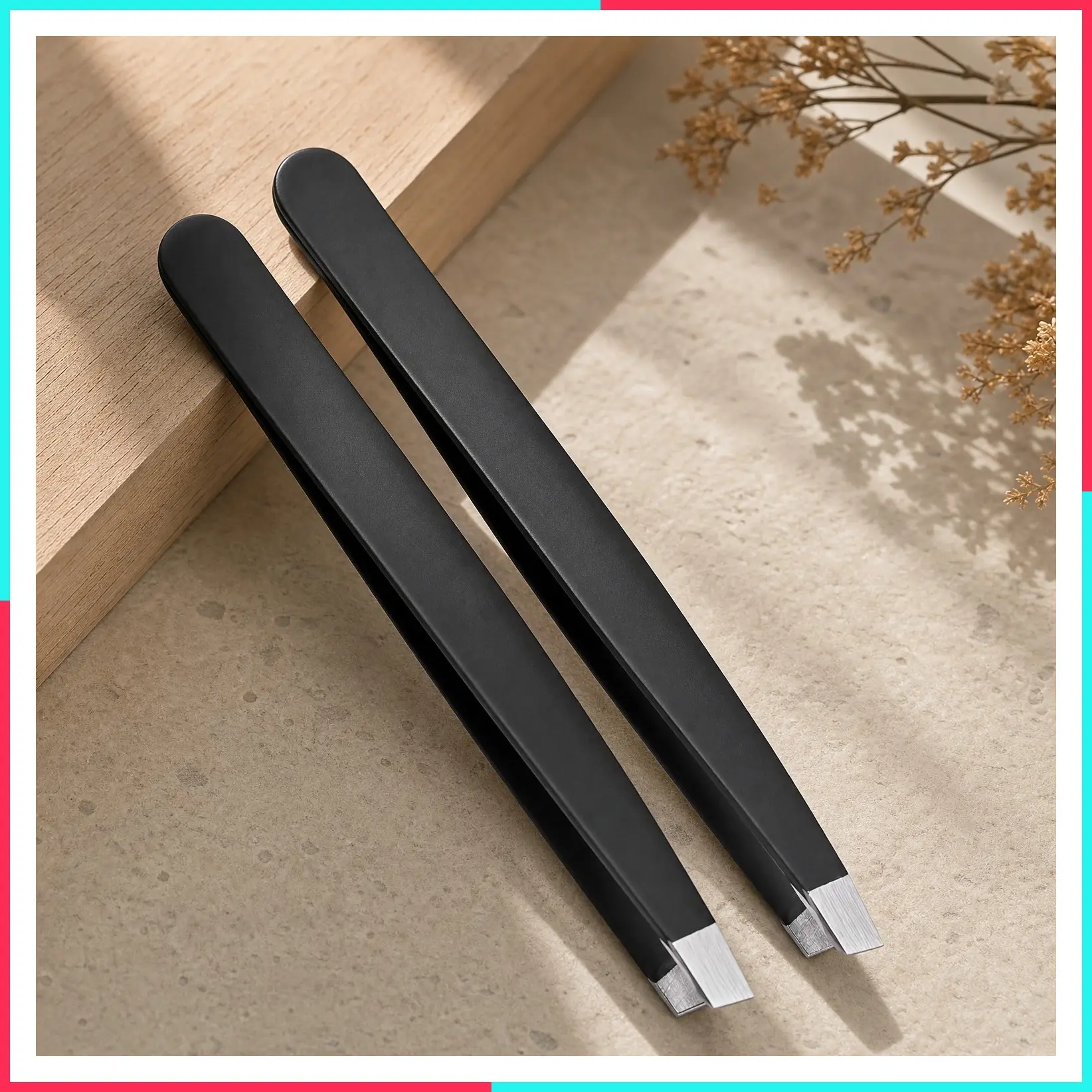 Precision Slant-Pointed Tweezers for Women & Men – Eyebrow, Facial Hair, Ingrown Hair, Blackhead & Splinter Removal (2 Black)