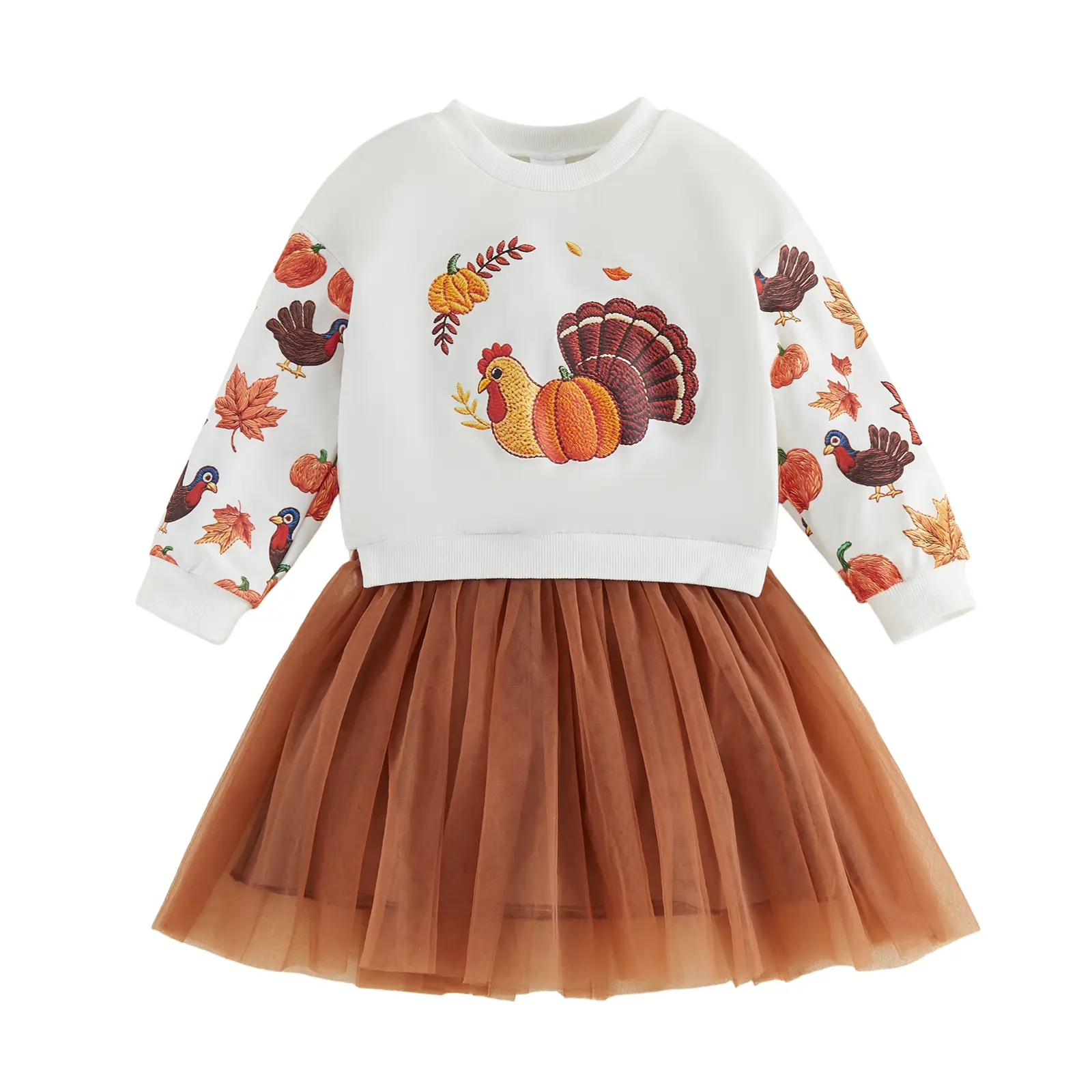 Toddler Baby Little Girl Thanksgiving Tulle Dress Cute Turkey Print Fall Sweatshirt Dress Fall Winter 1-6 Years