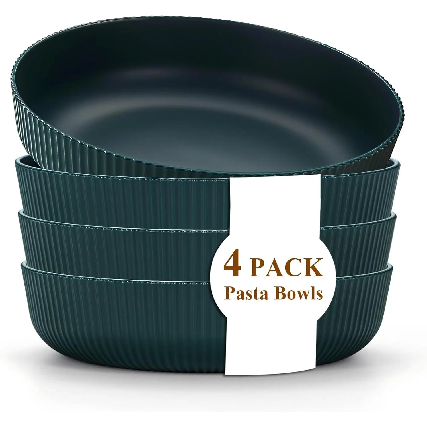 Pasta Bowls Set of 4, 37oz Salad Bowls Soup Bowls Large Pasta Serving Bowl Plastic Unbreakable Serving Dishes Dinner Bowls (Dark Green)