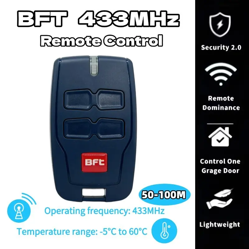 2/4 Button Rolling Code 433mhz Wireless Garage Door Remote Control, Compatible with Bft Brand, Suitable for Garage Doors and Gate Operators