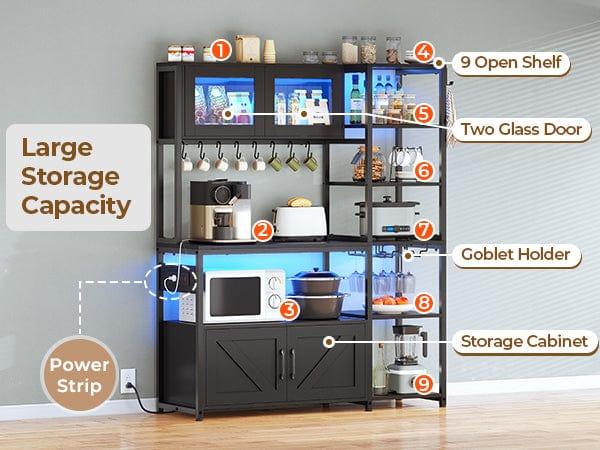 Sikaic 45.3 Inches Farmhouse Coffee Bar with Power Outlet Black Sideboard Buffet Cabinet Sideboard Storage Cabinet