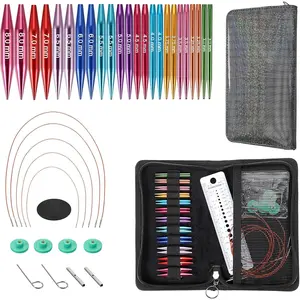 Short Interchangeable Needles Set, 2-Inch Needles Kit for Beginners, 12 Pairs, Size US 2.5, 3, 4, 5, 6, 7, 8, 9, 10, 10.5, 11 with Case, Cables & Accessories