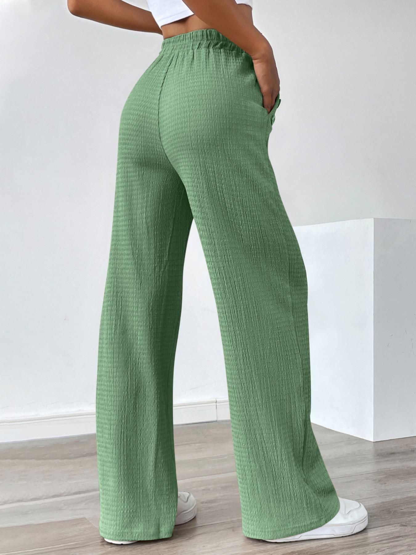 Women's Autumn Casual Faux Drawstring Texture Pocket Pants, Comfortable Fit Long Trousers for Daily Wear, Stylish Ladies' Fashion Apparel, Womenswear, Bottoms