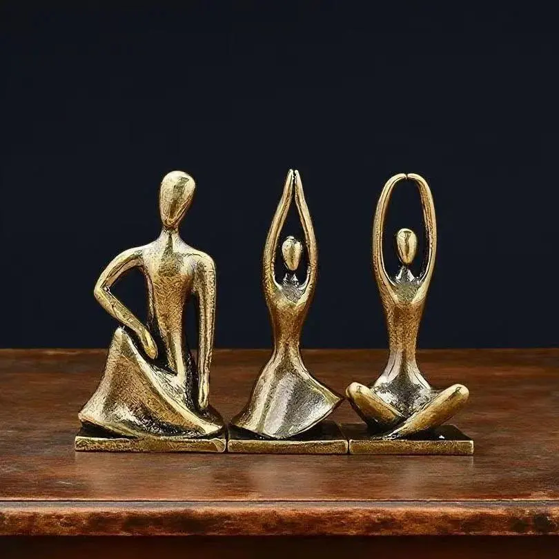 Brass Female Yoga Girl Statue, Nordic Luxury Abstract Character Ornament for Home Decor, Living Room Gift