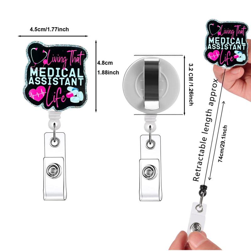 Medical Assistant Life Retractable Badge Reel, 1 Count Acrylic ID Holder with Clip, Funny Badge Reel for Nurses, Doctors, Students & Office Staff, School Supplies 2024