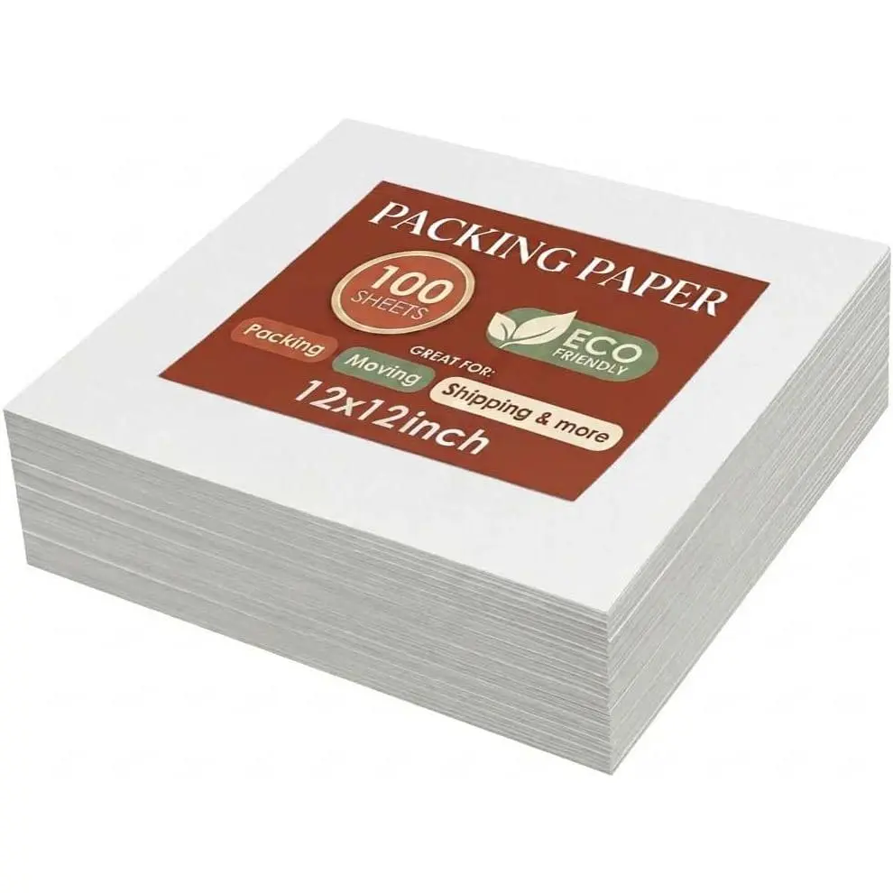 100 Packing Paper Sheets for Moving Supplies, 12x12 Newsprint Wrapping Paper for Mugs & Ornaments - Box Filler Supplies