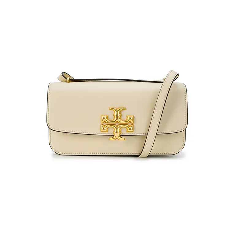 Tory Burch Eleanor Small Leather Crossbody Bag for Women with Double-T Logo in Cream White
