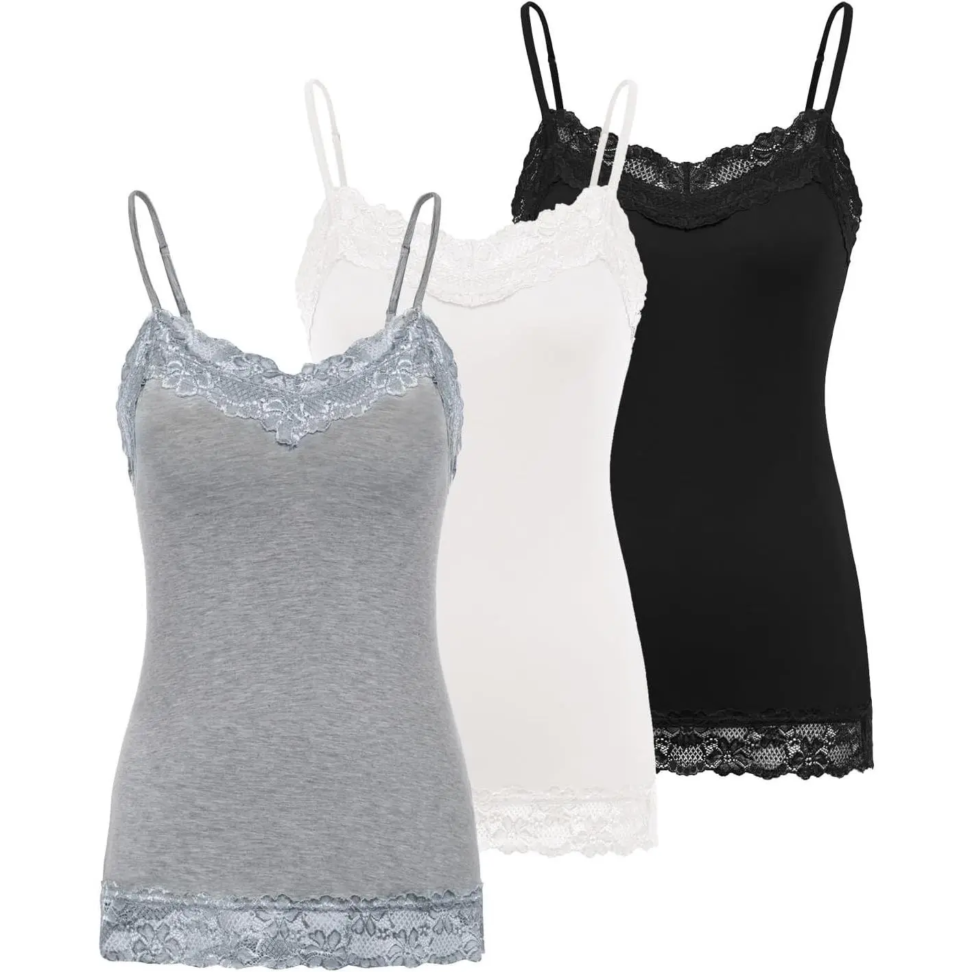 Women's Adjustable Spaghetti Strap Lace Trim Cami Tunic Tank Top 3PACK