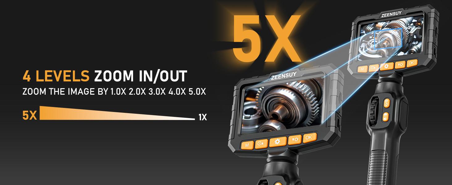 Two-Way Articulating Borescope Camera with Light, Industrial Endoscope Inspection Camera with Light, 0.24in Articulated Probe, 5FT Flexible Snake Scope for Wall Automotive Engine Plumbing HVAC Inspect