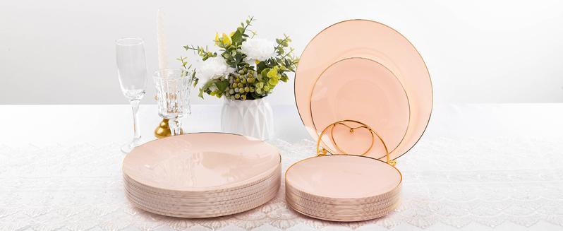 100PCS Pink & Gold Disposable Plates – 10.25" Dessert & Salad Plates with Gold Rim for Modern Dining