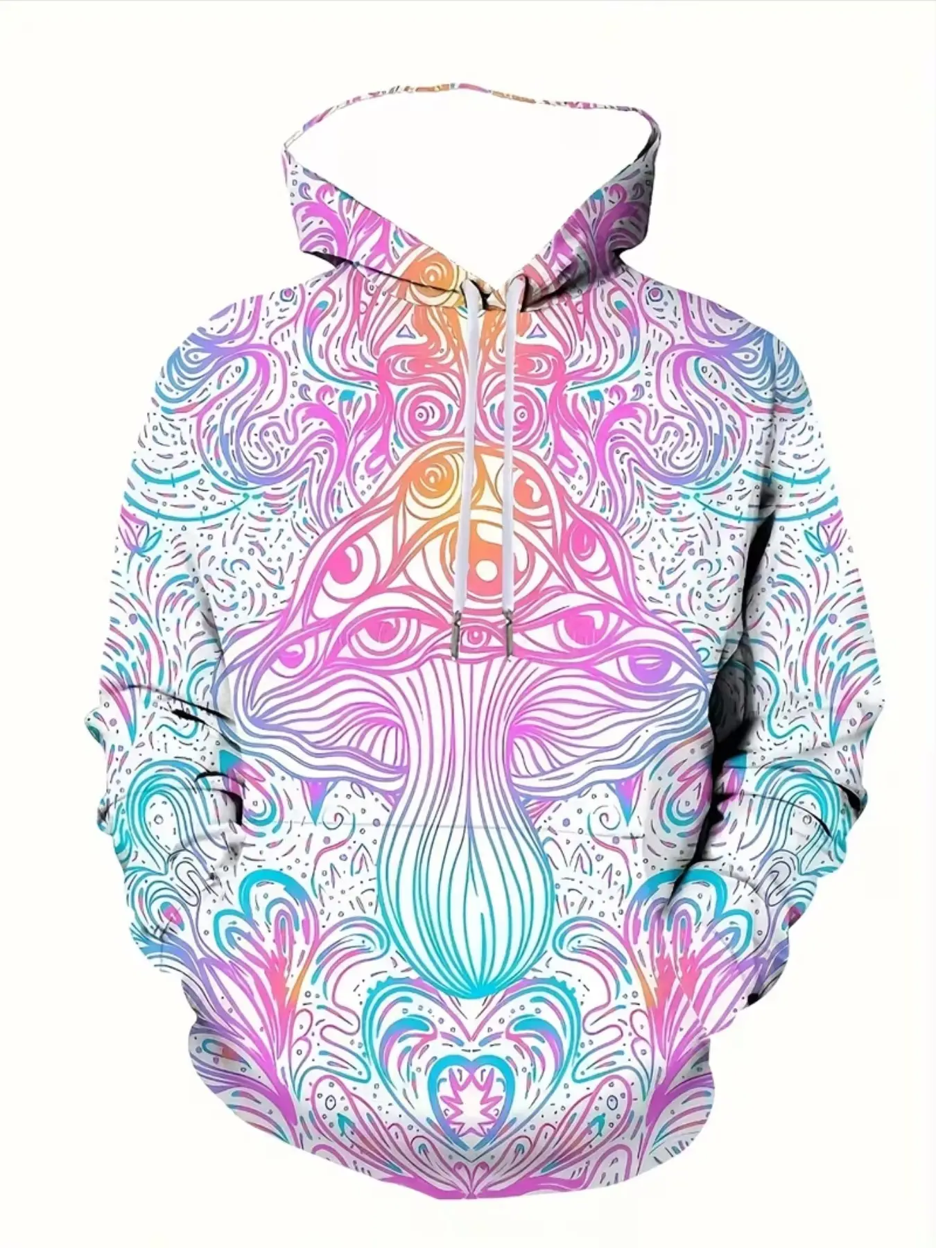 Men's Base Rainbow Mushroom Hoodie, 3D Psychedelic Art Gradient Print, Loose-Fitting Long Sleeve Casual Sweatshirt