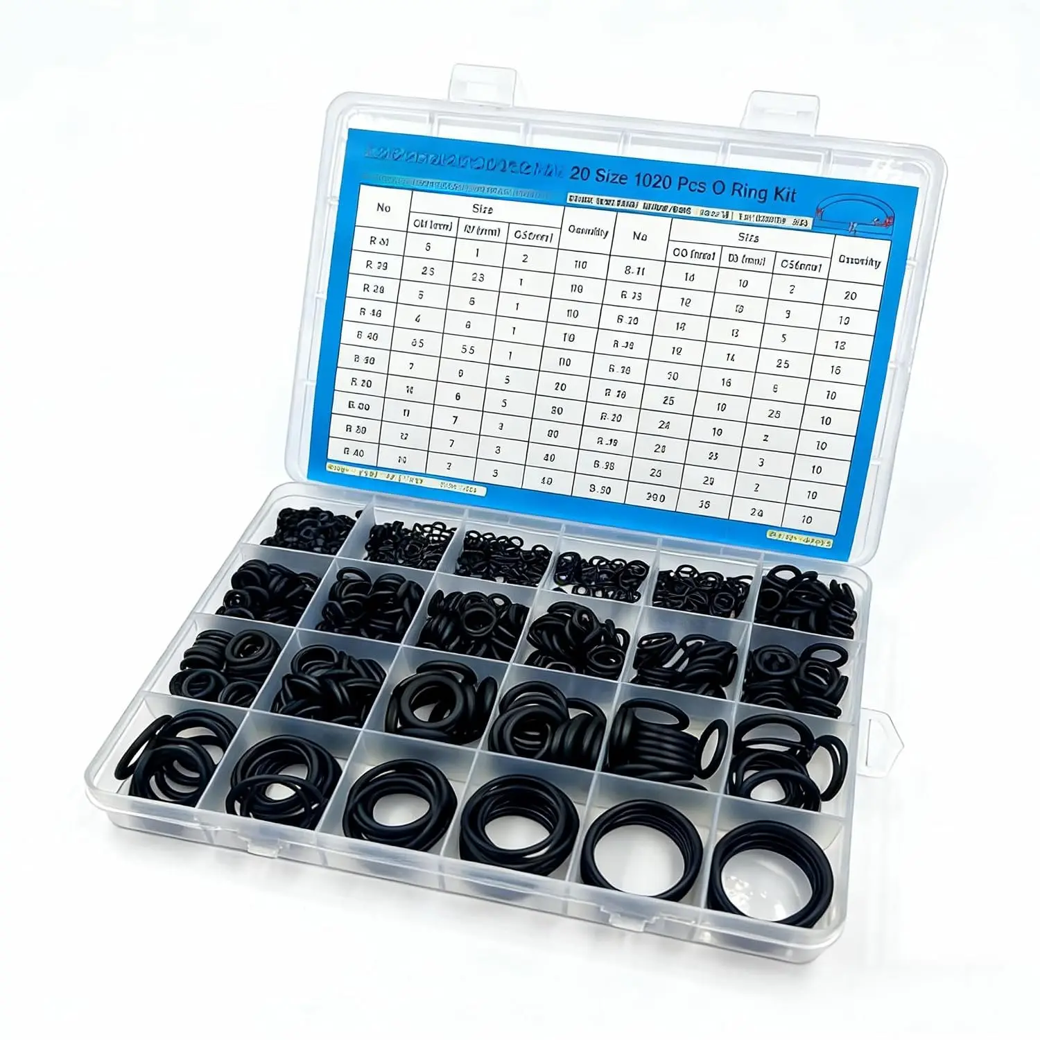 Multi-Size Metric (mm) NBR Rubber O-Rings Set, 20 Sizes 1020 Count, for Auto Hydraulic Faucet Plumbing Seal Repairs, Ideal for DIY Users