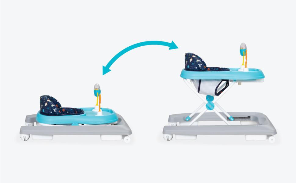 Activity Walker and Entertainer with Removeable Toys, Large Tray, Cup Holder, Adjustable Height and Flat Fold Frame for Storage, Ages 6 Months +, Orbits Rose