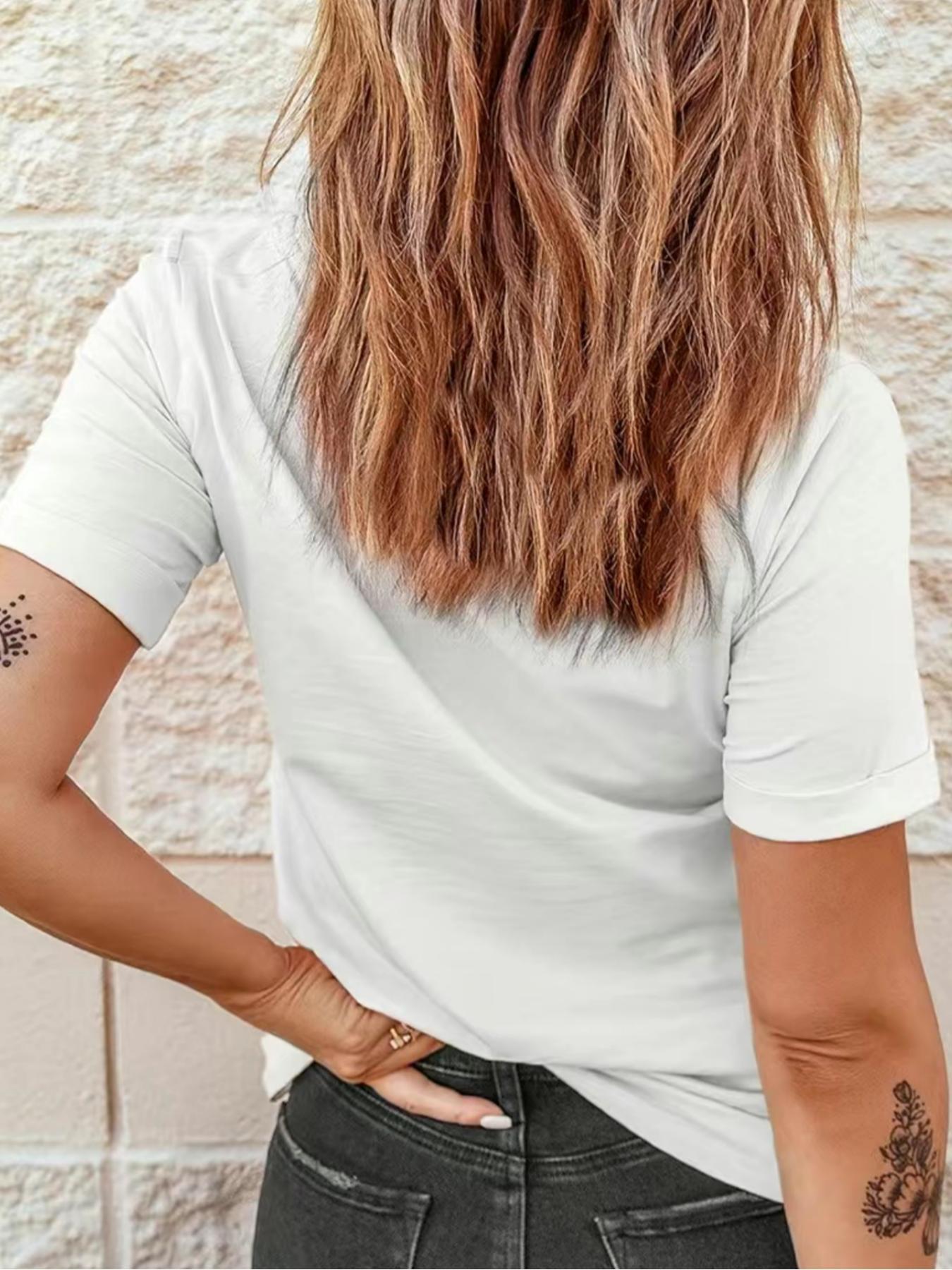 Women's Sardine & Letter Print Round Neck Tee, Casual Short Sleeve Crew Neck T-shirt for Summer, Everyday Fashion Women's Top for Daily Wear