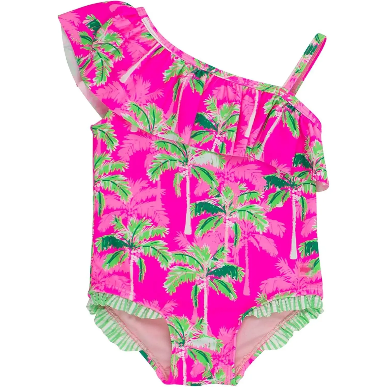 Girls' UPF 50+ Sun Protection One-Shoulder Single Ruffle One-Piece Swimsuit(Gift)