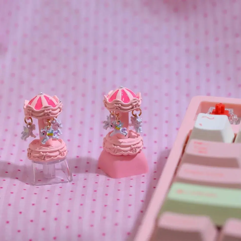1pc Personalized Transparent Creative Pink Carousel Keycaps Girl Gift for cross axis mechanical keyboard keycap Custom Keycaps