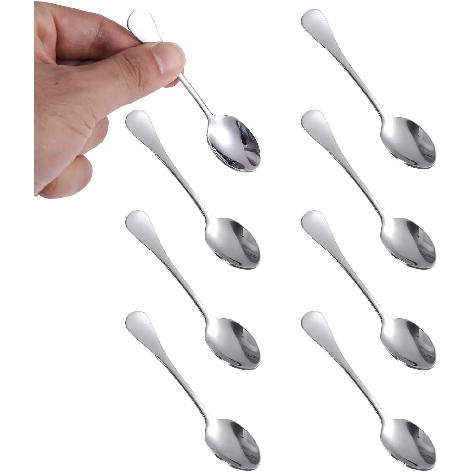 8pcs Stainless Steel Tiny Seasoning Spoons 3.54in Small Condiment Scoop Demitasse Espresso Spoon Mini Tea Spoon Little Teaspoons for Appetizer Jars Sugar Honey & Seasoning Dispensing Silver