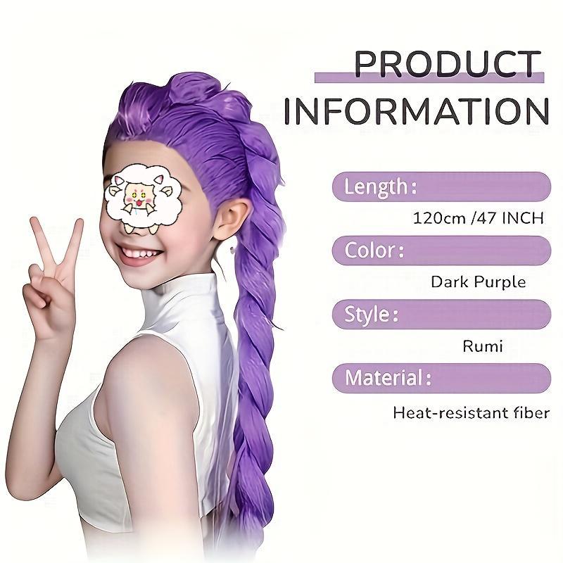 Women's Purple Braided Wig with Braids - Long Straight Hair Costume Party Hair Accessories Halloween, Cosplay, Performance - Natural Purple Tone (Violet/Purple) - Comfortable and Easy to Manage - Ideal Anime