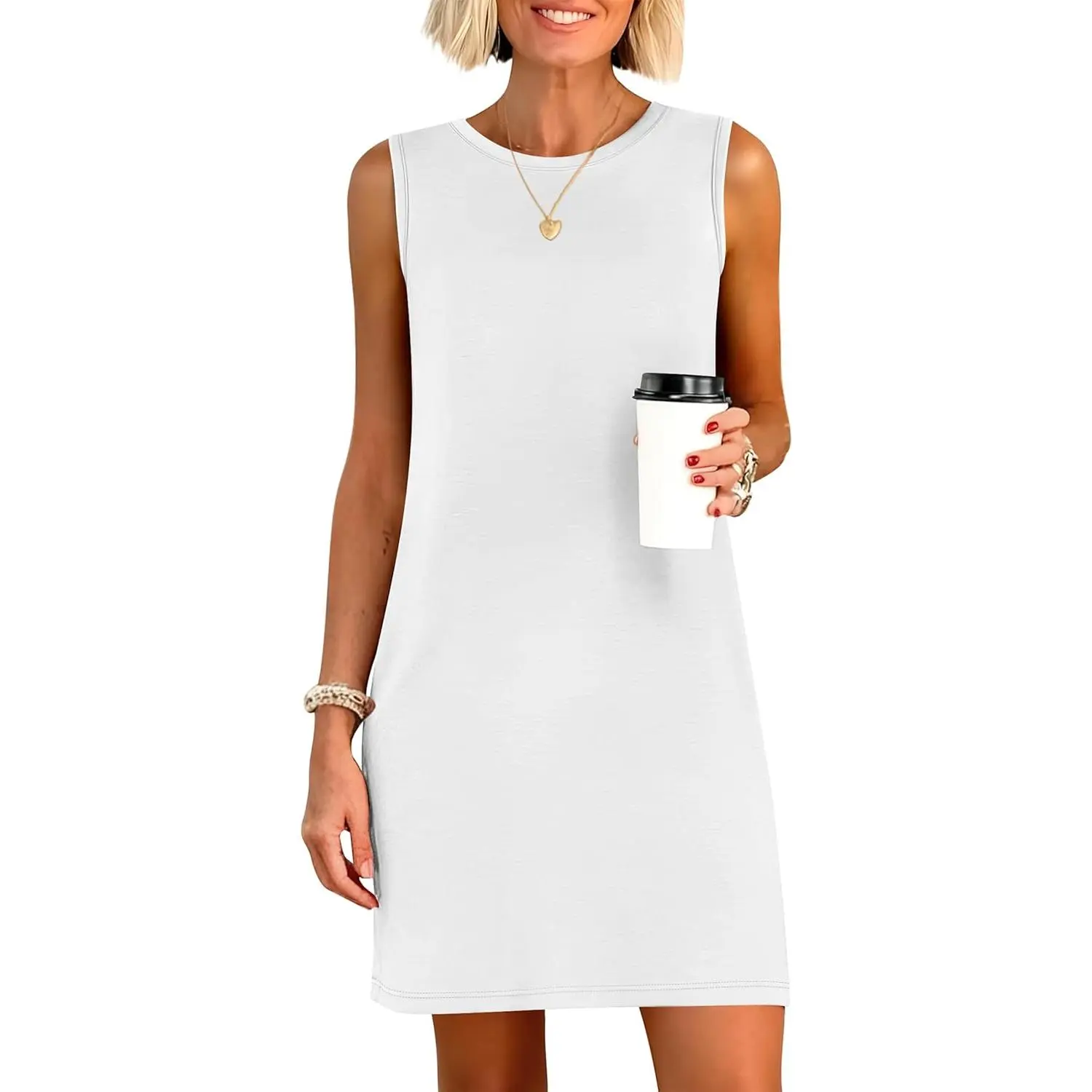 Women's 2026 Summer Casual Wear Round Neck Sleeveless Split Wrinkle-Free Sundress for Travel, Vacation, Beach Sundresses