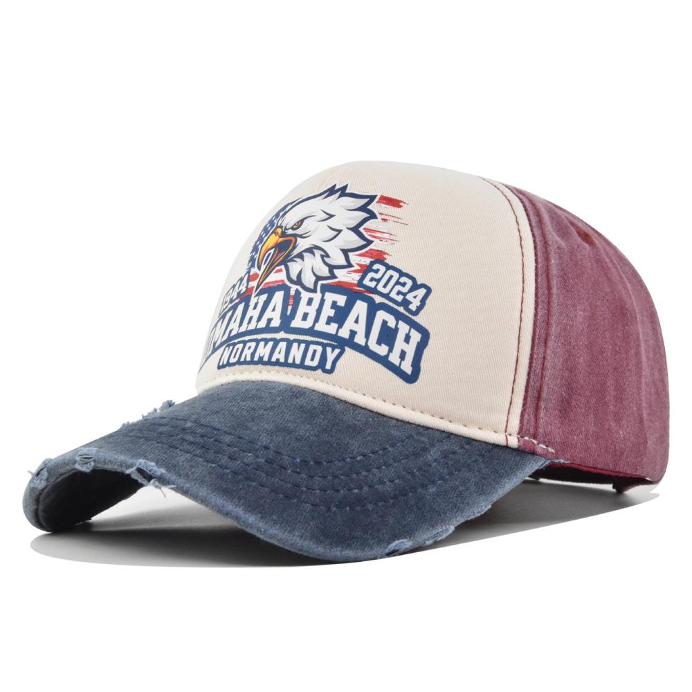 Cross-border Eagle Baseball Cap, Vintage Print Duckbill Cap, Motorcycle Truck Cap, Men's Washed Vintage Sun Hat