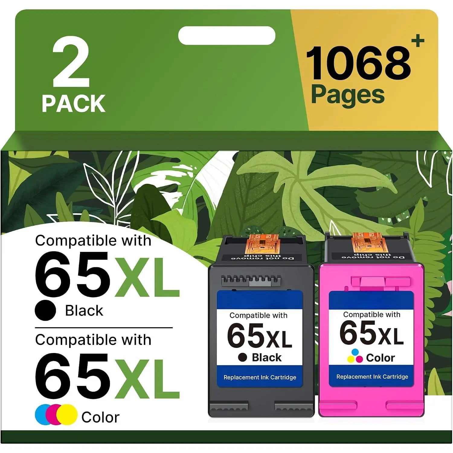 65XL Ink  Black/Color Combo Pack High Yield  for  Ink 65 65XL Works for  DeskJet 3755 3772 3700 3752 3722 2600 2622 Envy 5055 5000 5070 (2 Pack)