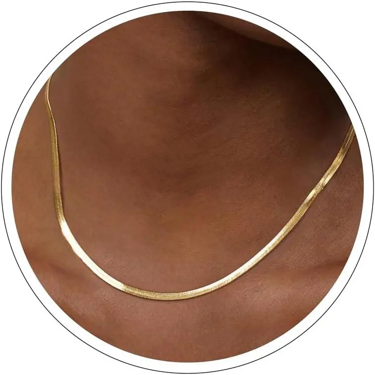 14K Gold Plated Necklaces for Women, Dainty Gold Herringbone Choker Necklace Thin Layered Snake Chain Jewelry for Gifts