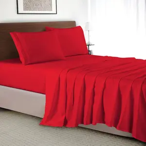 Comfort 4-Piece Bed Sheet Set - Bedding 1500 Premium Hotel Quality Microfiber, Wrinkle Resistant Cool & Breathable, Easy Elastic Fitted, Queen, Red