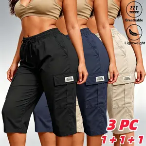 Women’s Cargo Capri Pants – Loose Fit Summer Cropped Pants with Elastic Drawstring Waist & Flap Pockets, Lightweight Casual Streetwear Capris for Travel, Daily Wear & Outdoor Style