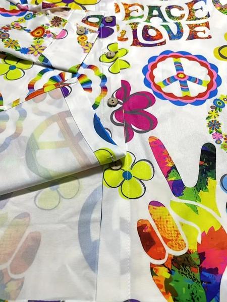 Women's Bohemian Style Printed Long Sleeve Shirt, Vibrant Peace Love Design, Casual Button Up for All Seasons Women's Bohemian Style Printed Long Sleeve Shirt, Vibrant Peace Love Design, Casual Button Up for All Seasons