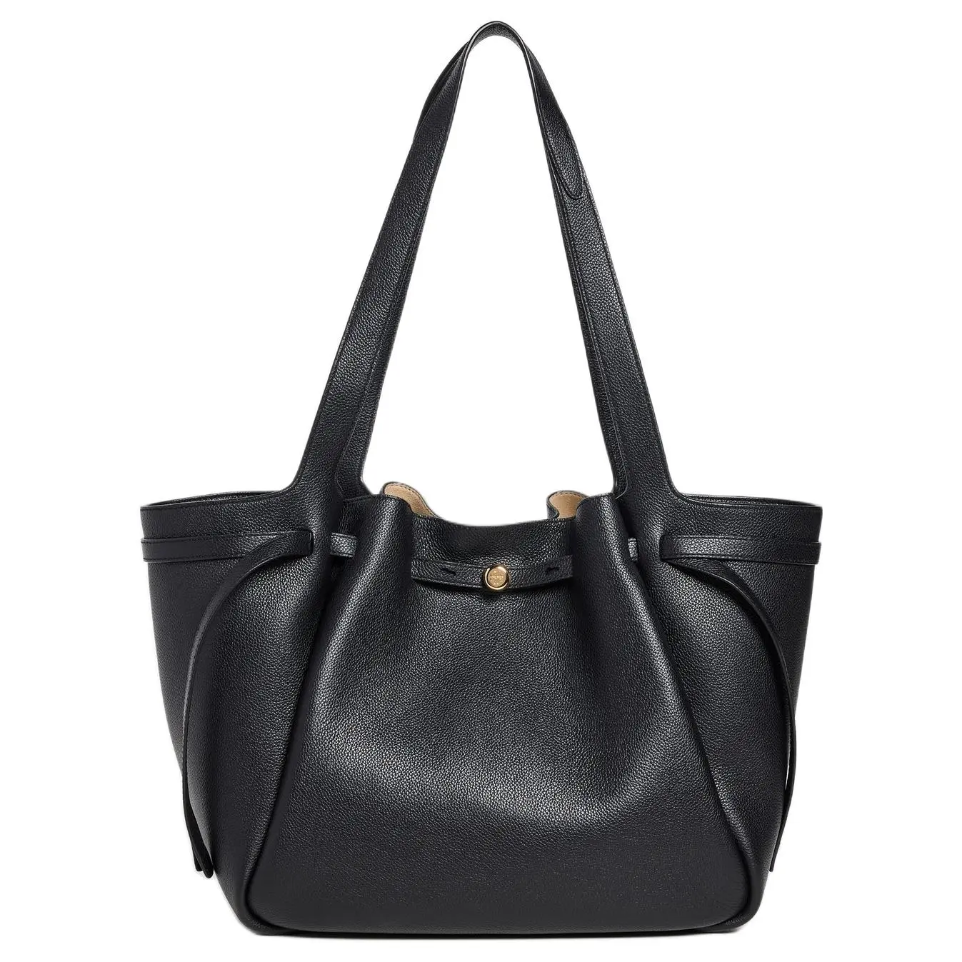 Tory Burch Romy Tote Bag for Women – Textured Leather with Gold-Tone Magnetic Closure, Large Black