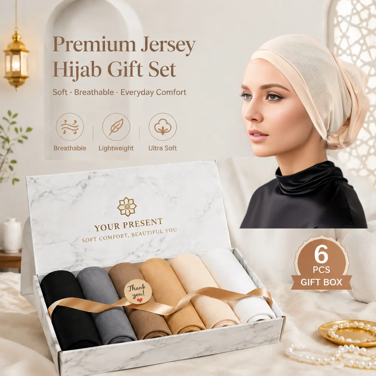 6pcs Muslim Bonnet, Multi-Color Assortment, Solid Color Turban, Undercap, Exquisite Packaging Best Blessing Gift, Christmas, Ramadan, Birthday, Valentine'S Day, Women'S Gift