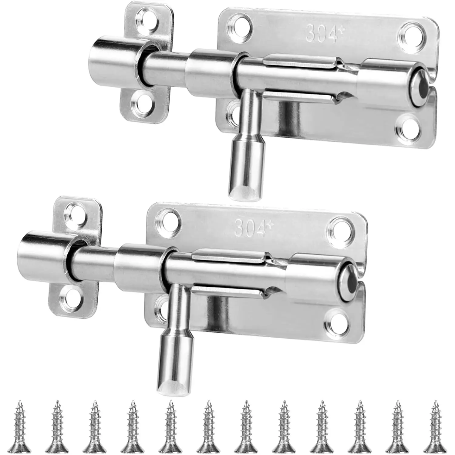 2 Pack Door Latch Lock Barrel Bolt, Thickened Sliding Bolt Lock Latches with a Padlock Hole, 304 Stainless Steel Slide Gate Latches for Outdoor Fence Indoor Bedroom Bathroom Garage