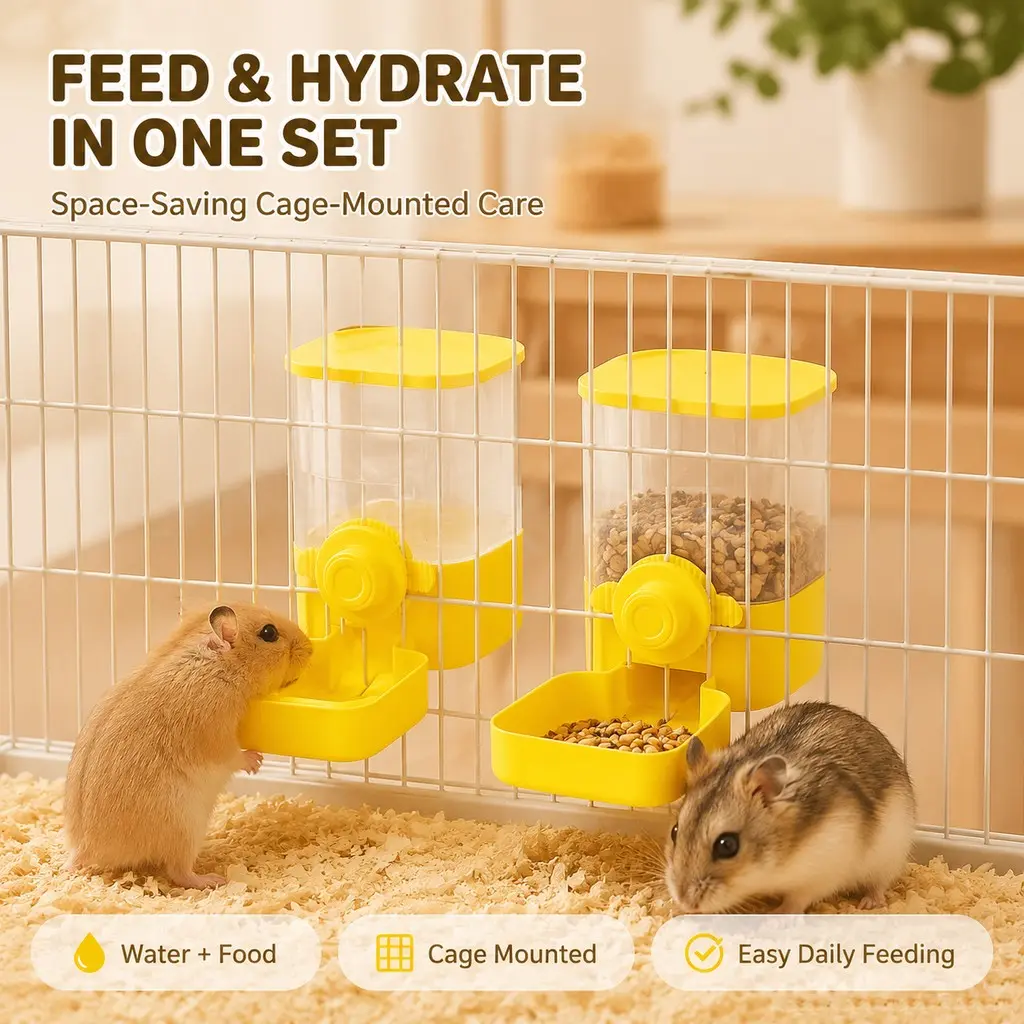 2pcs Large Capacity Automatic Pet Feeder and Waterer, Suitable for Small and Medium Pets, Durable PP Material, No Battery Required