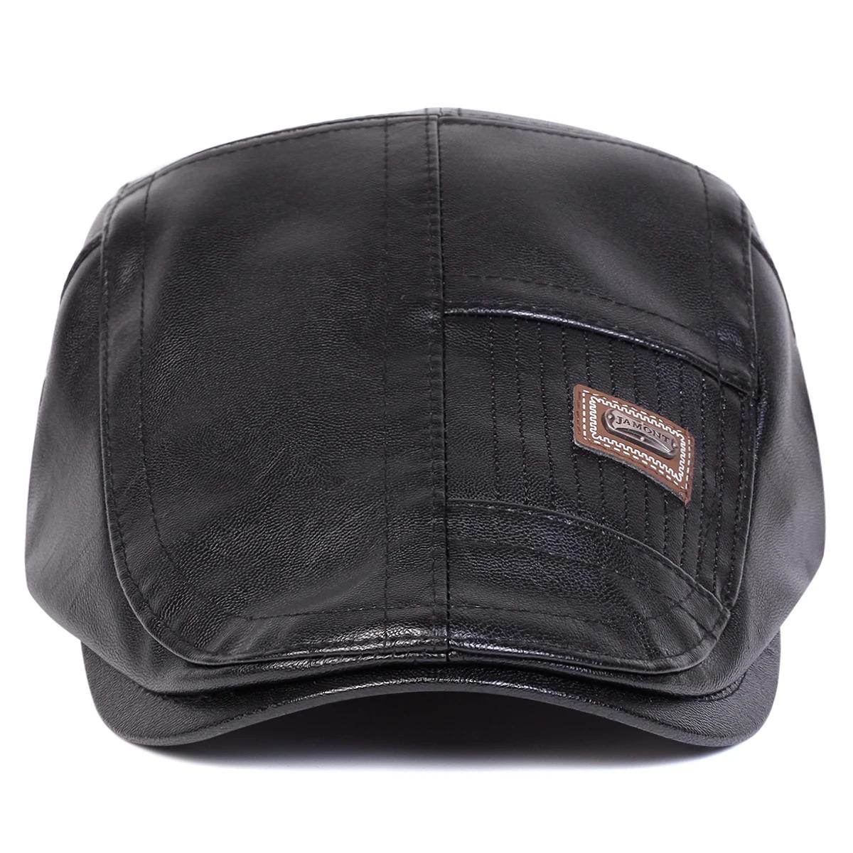 Men Retro Pu Leather Newsboy Caps JAMONT Labeling British Painters Hats Spring Autumn Side Adjustable Flat Cap Hip Hop Berets