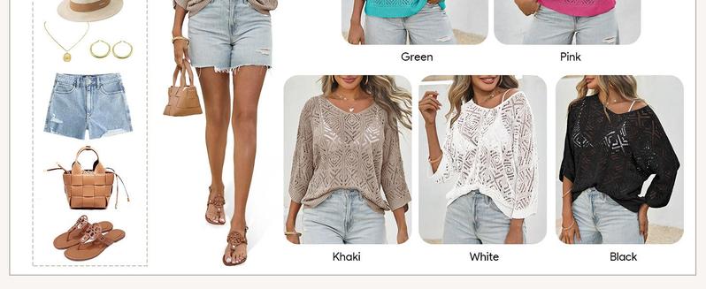 Imily Bela Womens Crochet Cover Up Top Summer 3/4 Sleeve Off Shoulder Sweater Shirts Mesh Boho Beach Swimsuit Coverup