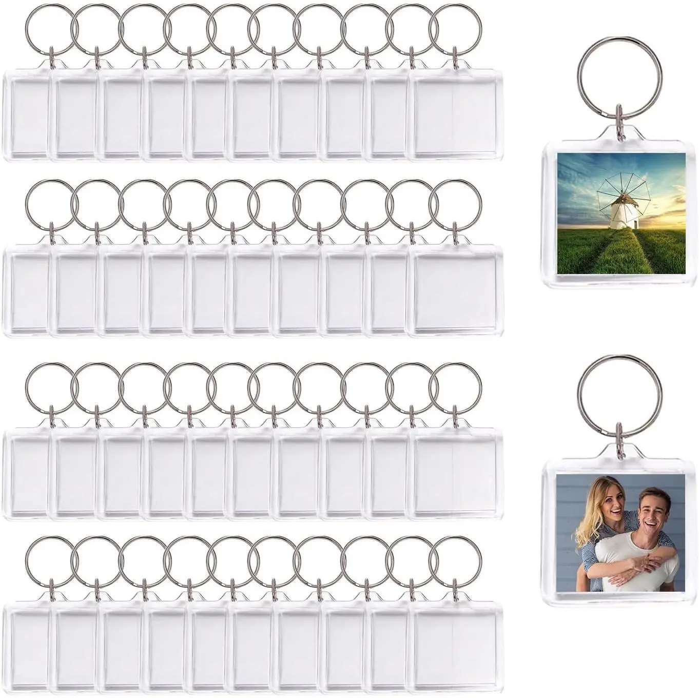 40Pcs 4x4CM Double-sided Clear Acrylic Blank Photo Frame Keychain Insert Picture Keyring Holders for 3.3*3.3CM Pictures