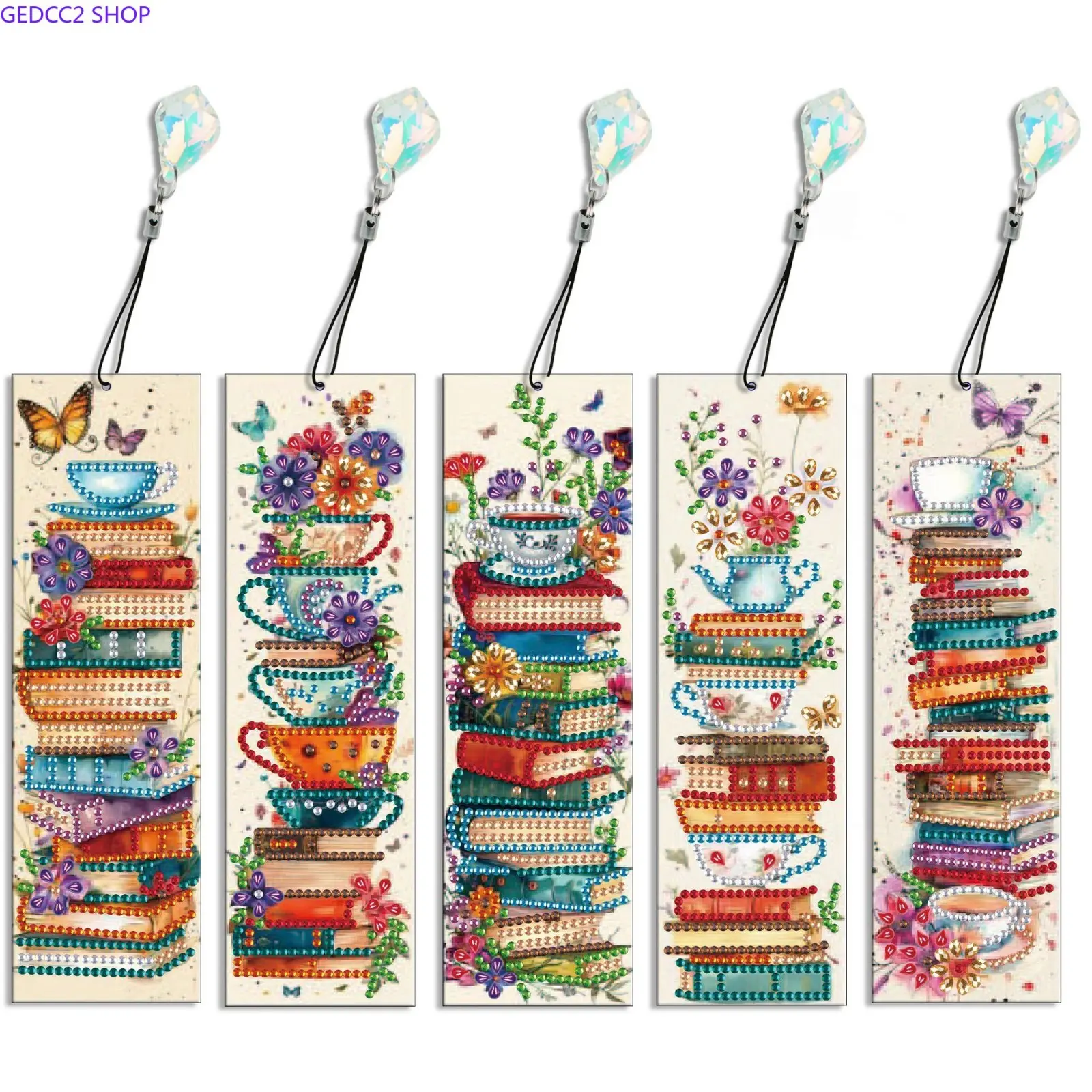 5PCS Diamond Painting Bookmark Kit, DIY Rhinestone Art Acrylic & Leather Bookmarks, Creative Reading Gift for Book Lovers