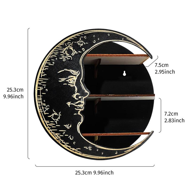 Moon Design Wall Rack for Room Decor, 1 Count Creative Home Decor Wooden Shelf for Ornaments Display, Wall Mounted Storage Rack, Hanging Wall Decor, Wall Mounted Organizer