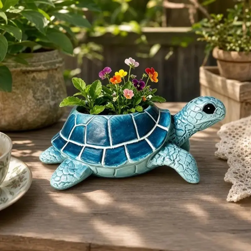 Turtle Shaped Planter, Blue Ocean Theme Animal Pot for Succulents, Small Flowers, Indoor Plants, Garden, Patio, Balcony Decor, Garden Planters